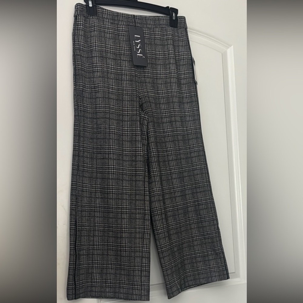 Gray Plaid Wide-Leg Pants